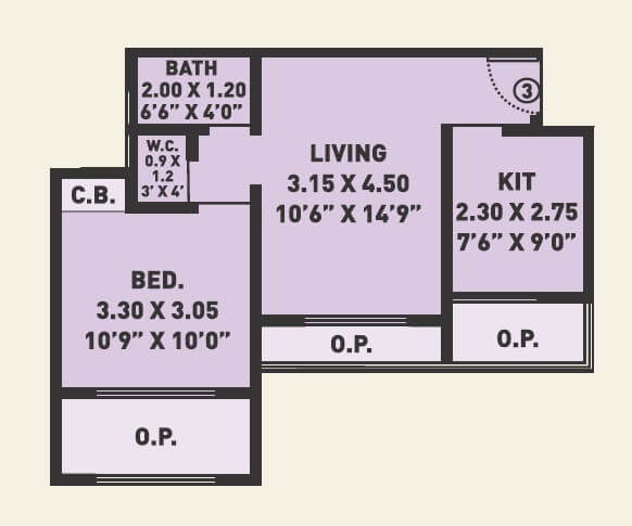 Floor plan of 1 BHK 525 Sq. Ft. Apartment in Arihant City Phase 2, Thane