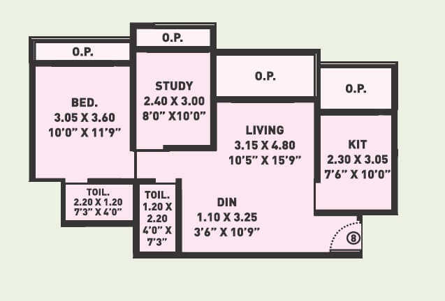 Floor plan of 1 BHK 597 Sq. Ft. Apartment in Arihant City Phase 2, Thane