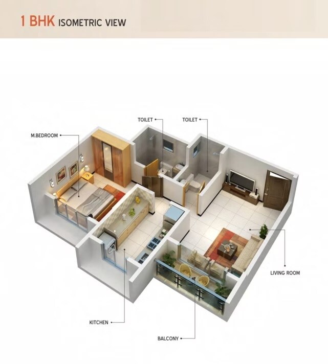 Floor plan of 1 BHK 420 Sq. Ft. Apartment in Arihant Tower Bhayandar, Thane