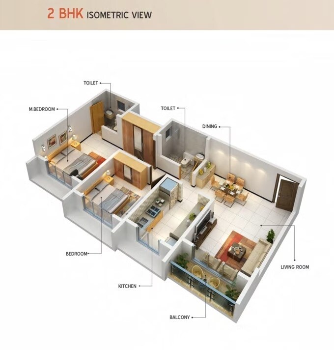 Floor plan of 2 BHK 518 Sq. Ft. Apartment in Arihant Tower Bhayandar, Thane