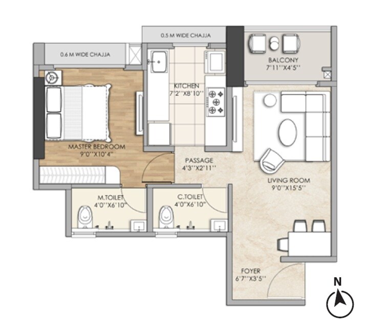 Floor plan of 1 BHK 339 Sq. Ft. Apartment in Arista Skyline, Thane