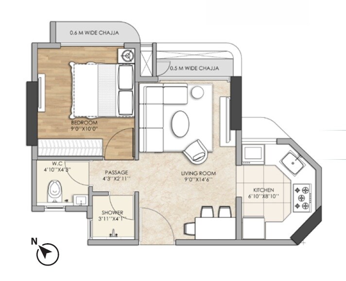 Floor plan of 1 BHK 455 Sq. Ft. Apartment in Arista Skyline, Thane