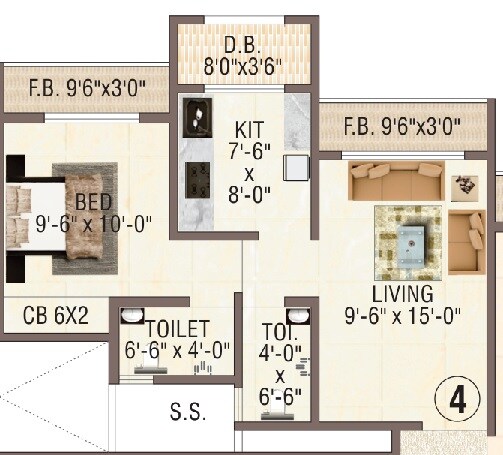 Floor plan of 1 BHK 394 Sq. Ft. Apartment in Aristone Vasudev Paradise, Thane