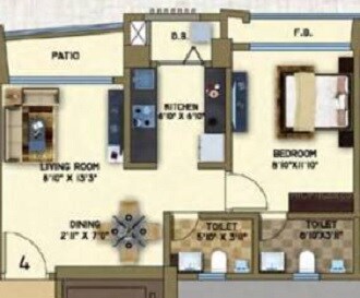 Floor plan of 1 BHK 386 Sq. Ft. Apartment in Arkade Art, Thane