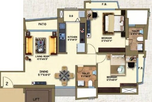 Floor plan of 2 BHK 472 Sq. Ft. Apartment in Arkade Art, Thane
