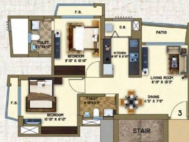 Floor plan of 2 BHK 606 Sq. Ft. Apartment in Arkade Art, Thane