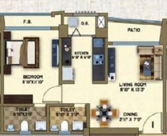 Floor plan of 1 BHK 346 Sq. Ft. Apartment in Arkade Art Phase 2, Thane