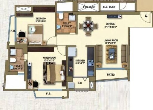 Floor plan of 2 BHK 713 Sq. Ft. Apartment in Arkade Art Phase 2, Thane