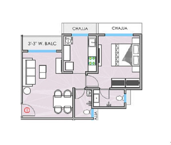 Floor plan of 1 BHK 439 Sq. Ft. Apartment in Arya Auroville, Thane