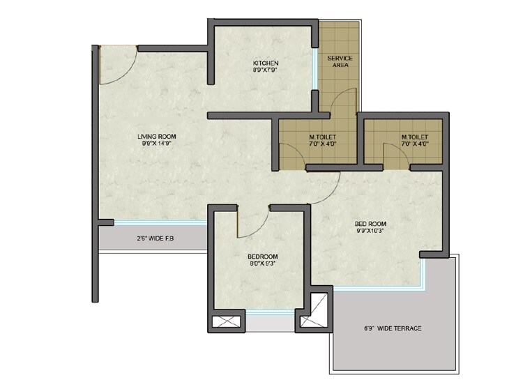 Floor plan of 2 BHK 453 Sq. Ft. Apartment in Aryan One Wing G And H, Thane