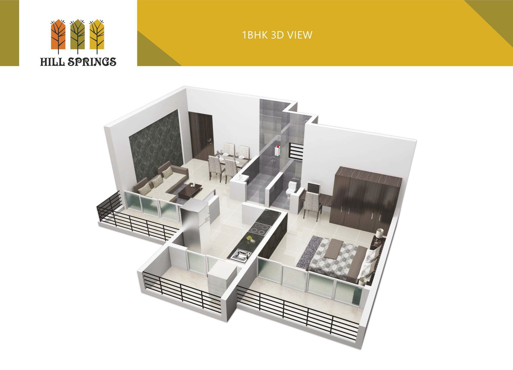 Floor plan of 1 BHK 515 Sq. Ft. Apartment in Asha Hill Springs, Thane