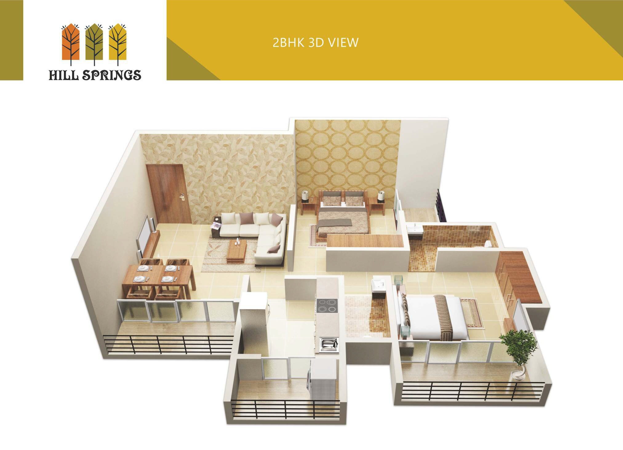 Floor plan of 2 BHK 690 Sq. Ft. Apartment in Asha Hill Springs, Thane
