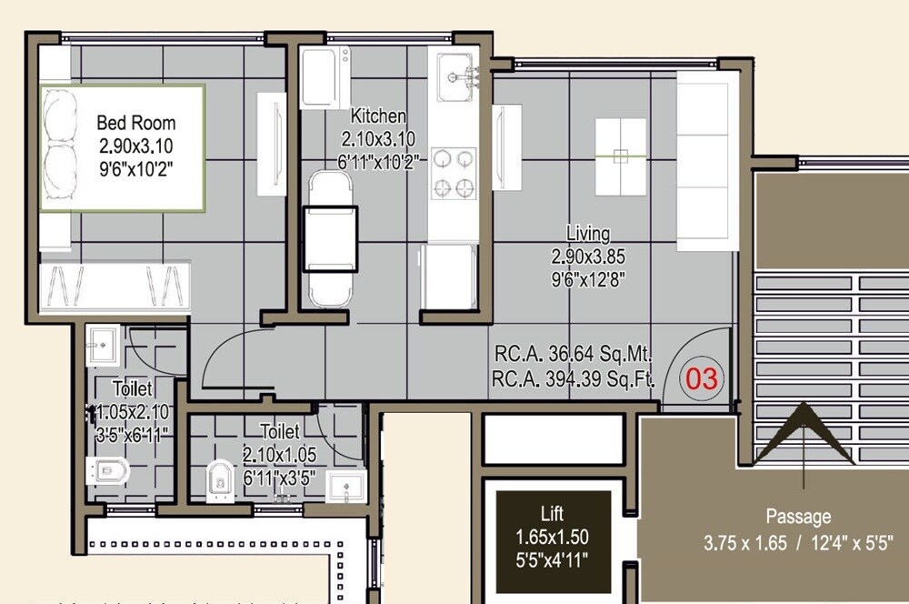 Floor plan of 1 BHK 394 Sq. Ft. Apartment in Ashapura Anant And Radhika Heights, Thane