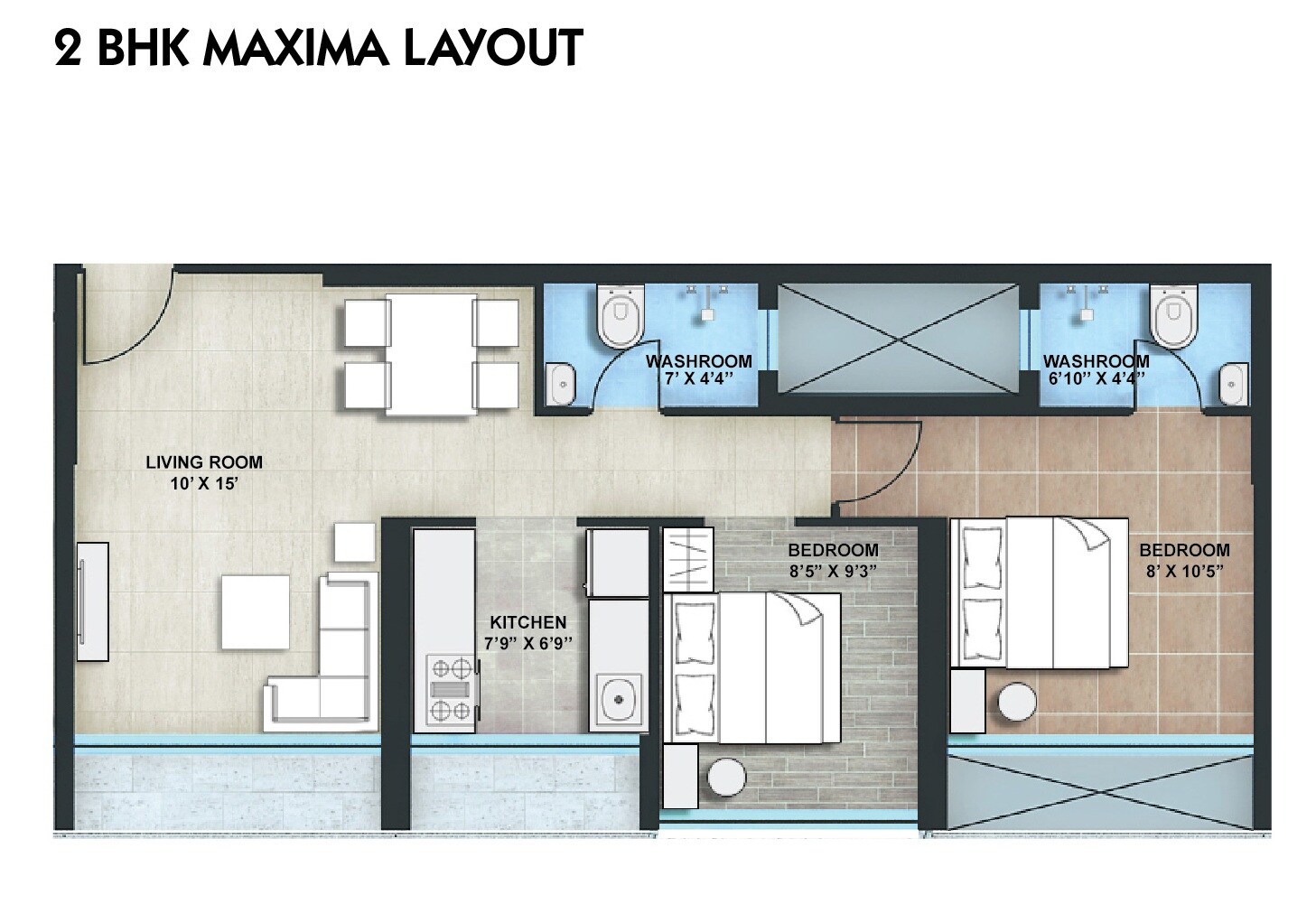 Floor plan of 2 BHK Apartment - 521 sq. ft. in Ashapura Asha Icon, Thane
