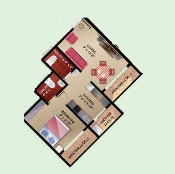 Floor plan of 1 BHK 445 Sq. Ft. Apartment in Ashapura Galaxy, Thane