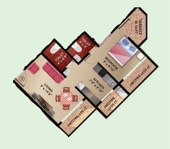 Floor plan of 1 BHK 475 Sq. Ft. Apartment in Ashapura Galaxy, Thane