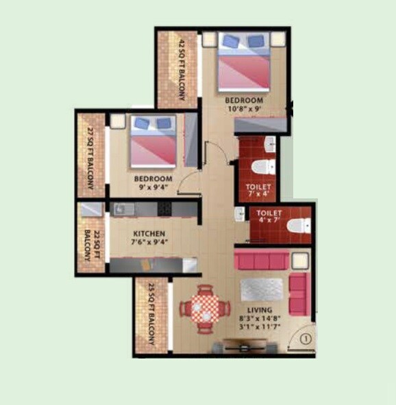 Floor plan of 2 BHK 540 Sq. Ft. Apartment in Ashapura Galaxy, Thane