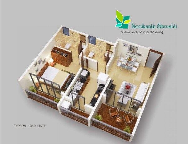 Floor plan of 1 BHK 692 Sq. Ft. Apartment in Ashapura Neelkanth Shrushti Somnath, Thane