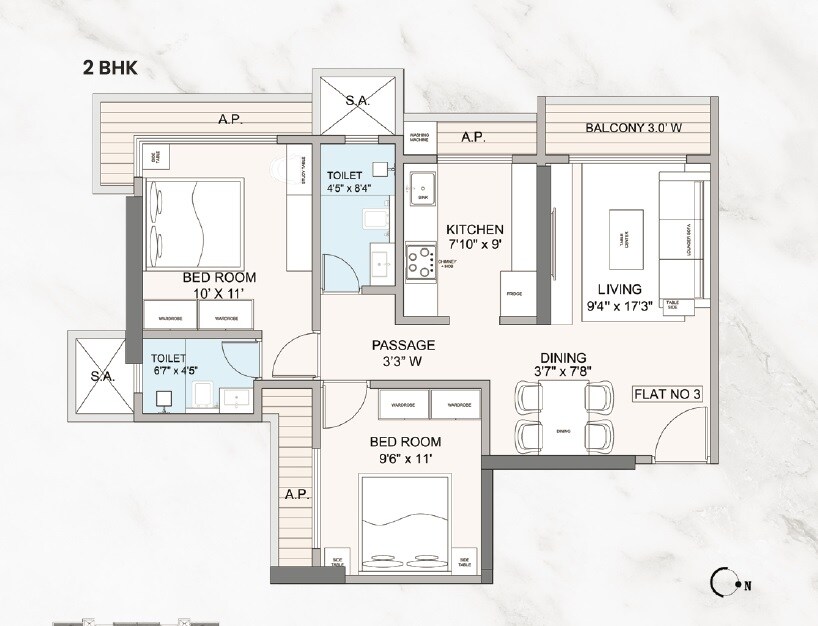 2 BHK 740 Sq. Ft. Apartment