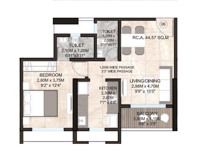 Floor plan of 1 BHK 475 Sq. Ft. Apartment in Ashapura Vishwanath Darshan, Thane