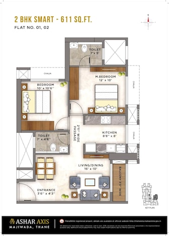 2 BHK Apartment For Rent in Ashar Axis Majiwada Thane  7696566