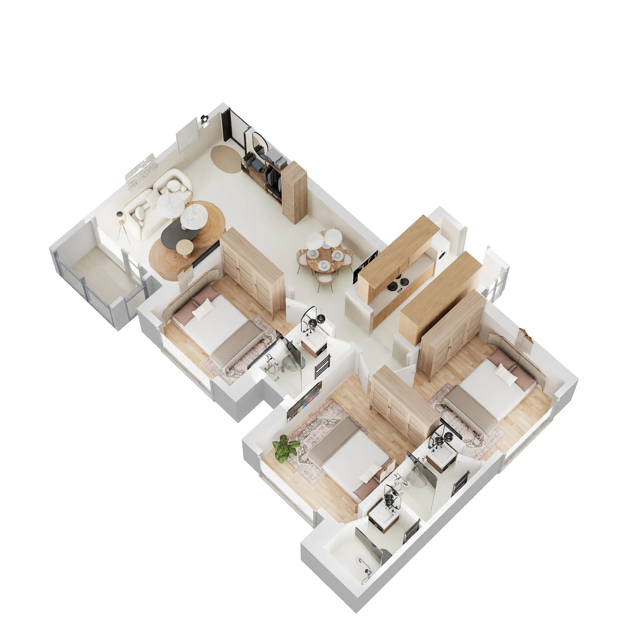 Floor plan of 3 BHK 830 Sq. Ft. Apartment in Ashar Merac, Thane