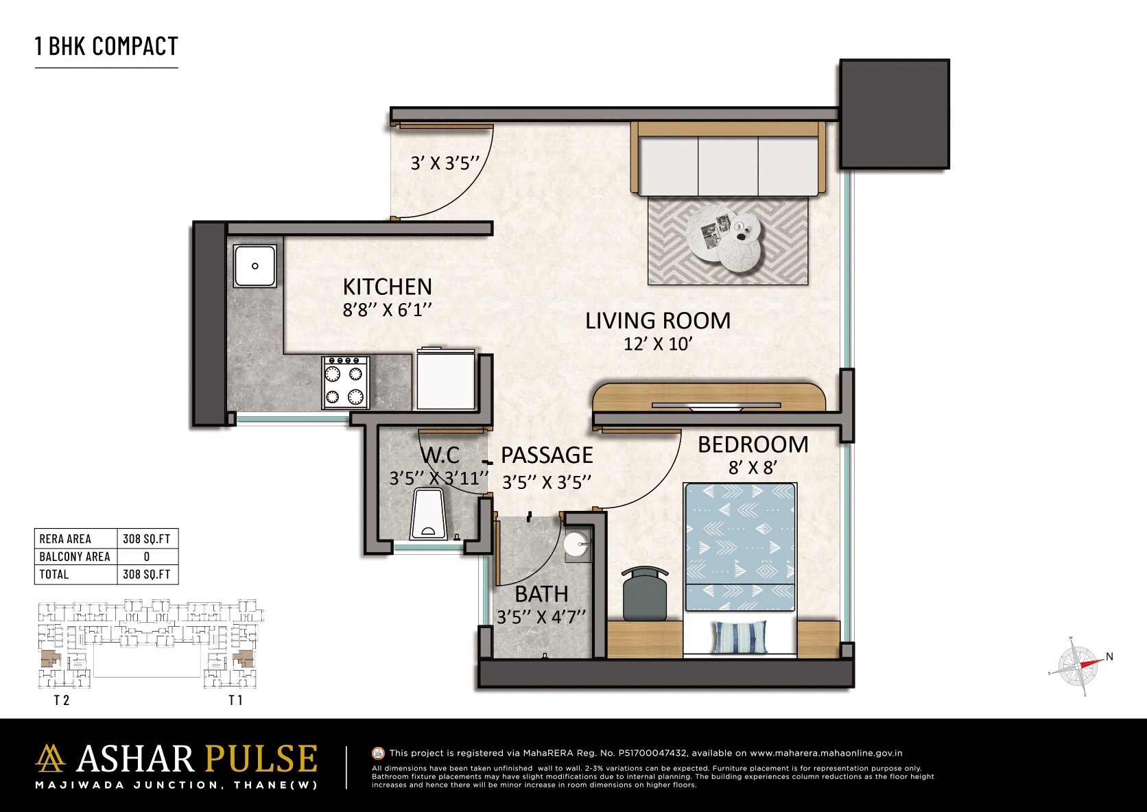 Other, ashar-pulse 1 Bedroom 308 Sq.Ft. Apartment In Majiwada Thane 9602624