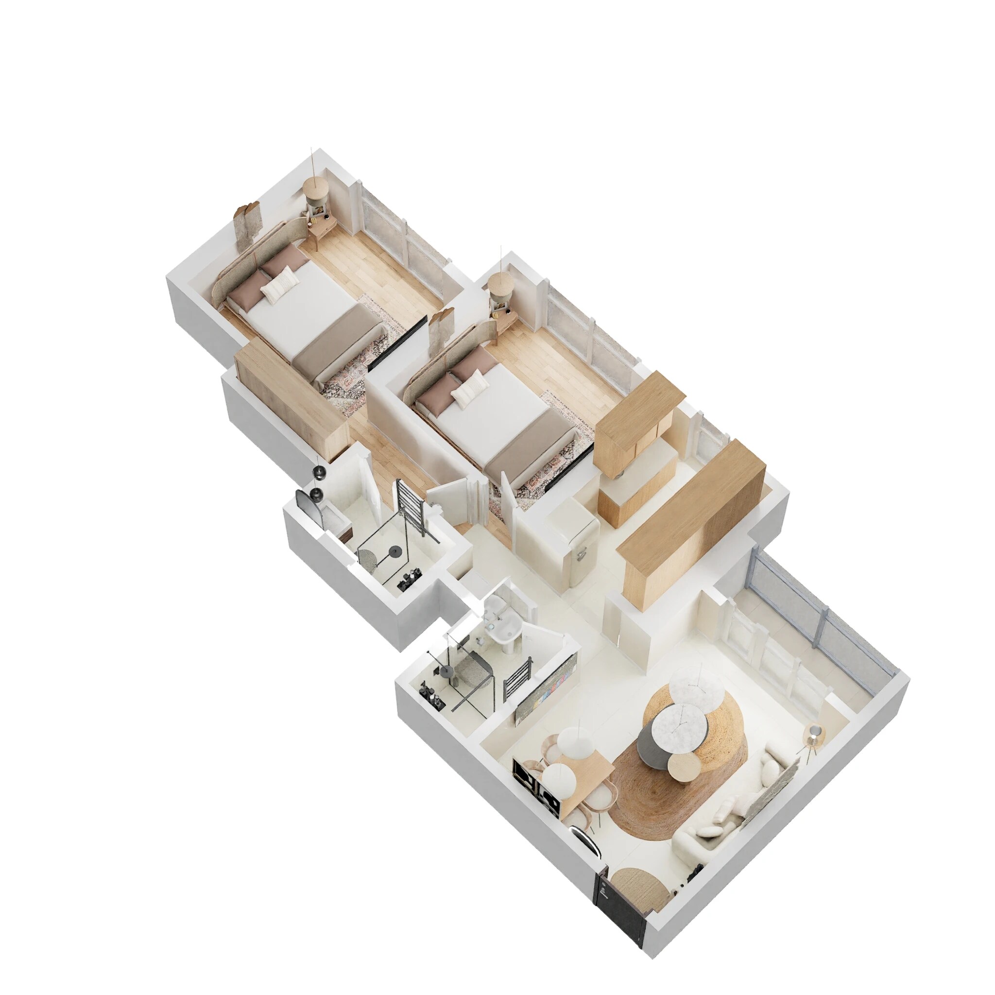 Floor plan of 2 BHK 635 Sq. Ft. Apartment in Ashar Pulse, Thane