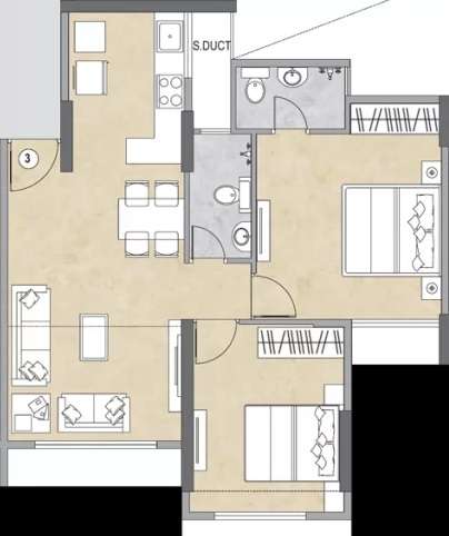 2 BHK 557 Sq. Ft. Apartment in Ashar Sapphire