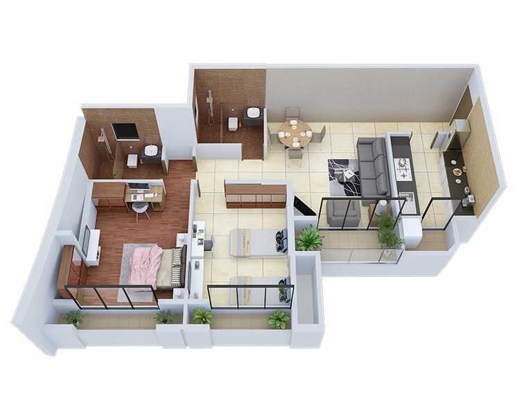 Floor plan of 2 BHK 720 Sq. Ft. Apartment in Ashish Samriddhi, Thane