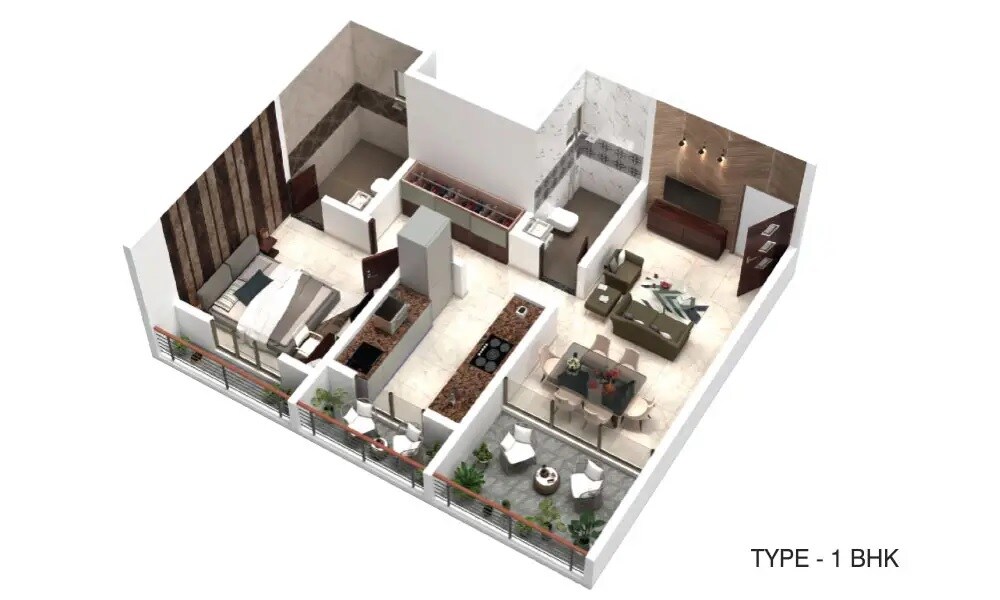 Floor plan of 1 BHK 534 Sq. Ft. Apartment in Ashtavinayak Vaishnavi Pride, Thane