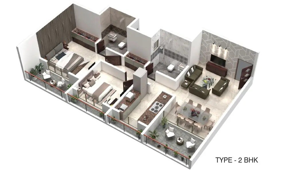 Floor plan of 2 BHK 687 Sq. Ft. Apartment in Ashtavinayak Vaishnavi Pride, Thane