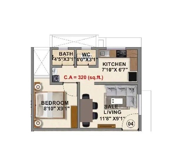 Floor plan of 1 BHK 320 Sq. Ft. Apartment in Ashwamedh Blue Berry, Thane