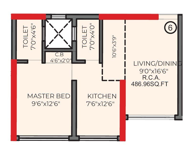 Floor plan of 1 BHK 487 Sq. Ft. Apartment in Asmita Grand Maison, Thane