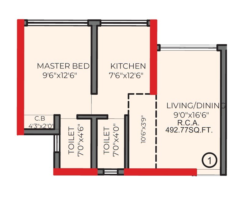 Floor plan of 1 BHK 493 Sq. Ft. Apartment in Asmita Grand Maison, Thane
