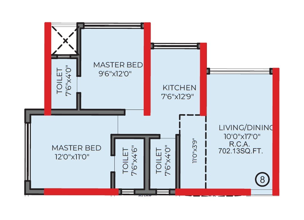 Floor plan of 2 BHK 702 Sq. Ft. Apartment in Asmita Grand Maison, Thane