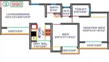 2 BHK 990 Sq. Ft. Apartment in Asmita Orchid