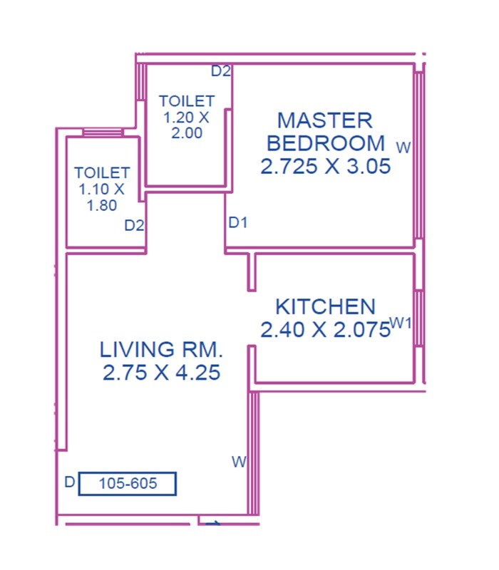 Floor plan of 1 BHK Apartment - 343 sq. ft. in Aspire Sakhi Residency, Thane