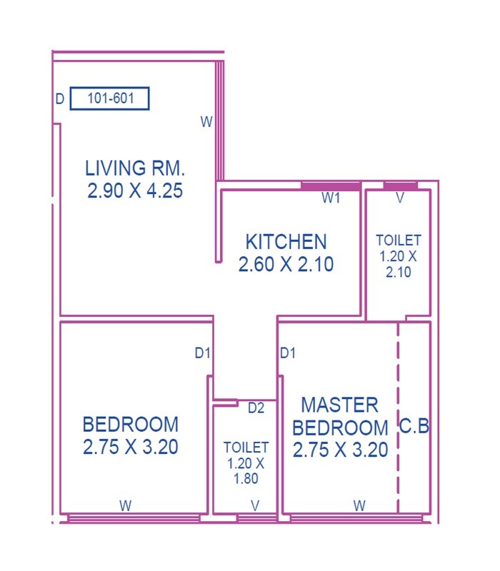 Floor plan of 2 BHK Apartment - 422 sq. ft. in Aspire Sakhi Residency, Thane