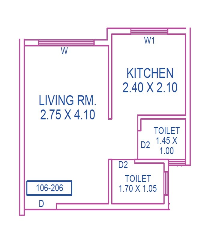 Floor plan of Studio - 233 sq. ft. in Aspire Sakhi Residency, Thane