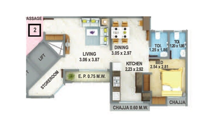 Floor plan of 1 BHK 540 Sq. Ft. Apartment in Atlanta Konark Meadows, Thane