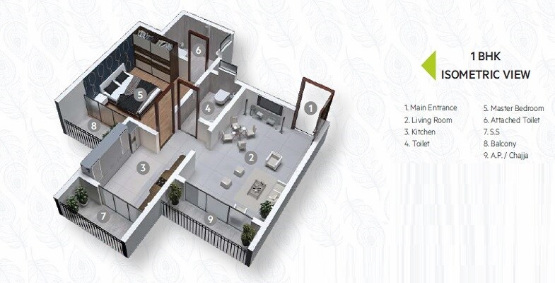 Floor plan of 1 BHK 420 Sq. Ft. Apartment in Atree Krishna Dham, Thane