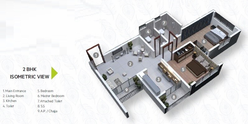 Floor plan of 2 BHK 514 Sq. Ft. Apartment in Atree Krishna Dham, Thane