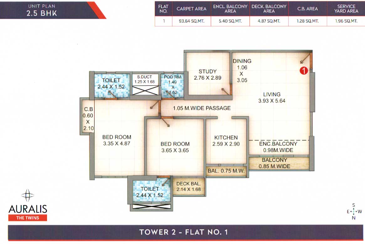 Floor plan of 2 BHK 1153 Sq. Ft. Apartment in Auralis The Twins, Thane