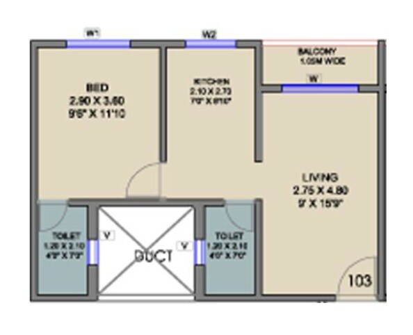 Floor plan of 1 BHK 437 Sq. Ft. Apartment in Aurus La Luxuria, Thane