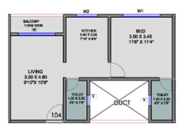 Floor plan of 1 BHK 482 Sq. Ft. Apartment in Aurus La Luxuria, Thane