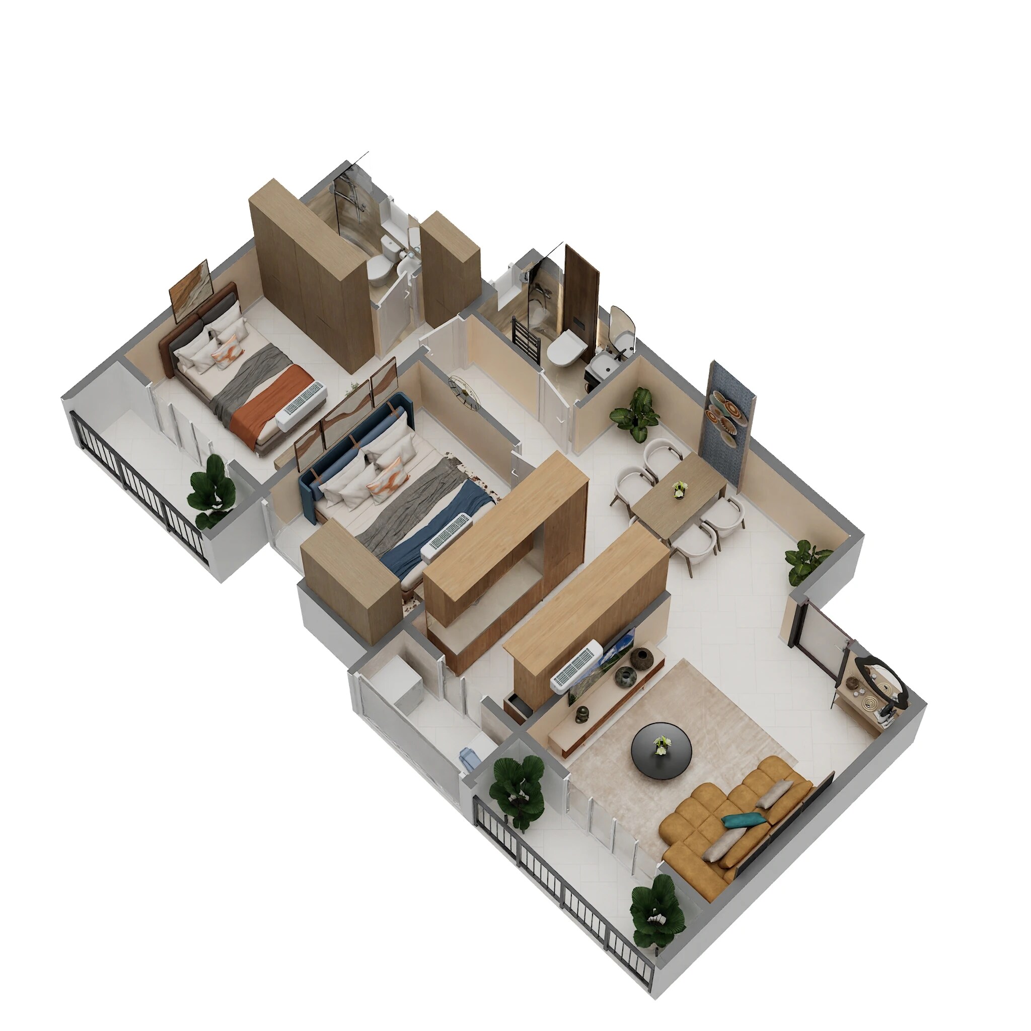 Floor plan of 2 BHK 736 Sq. Ft. Apartment in Avighna Amar Pushpakunj, Thane