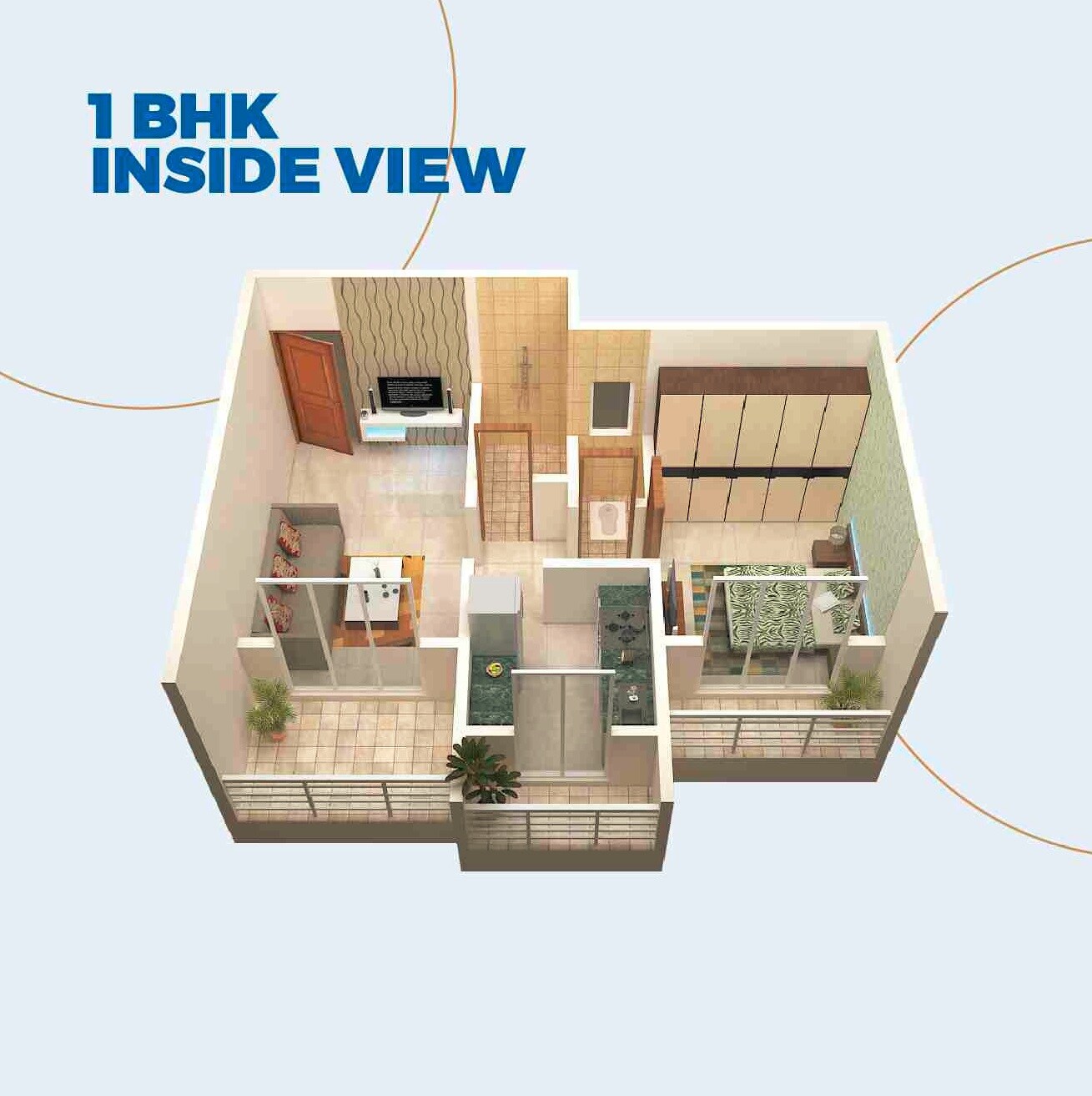 Floor plan of 1 BHK 444 Sq. Ft. Apartment in Avighna Karan, Thane