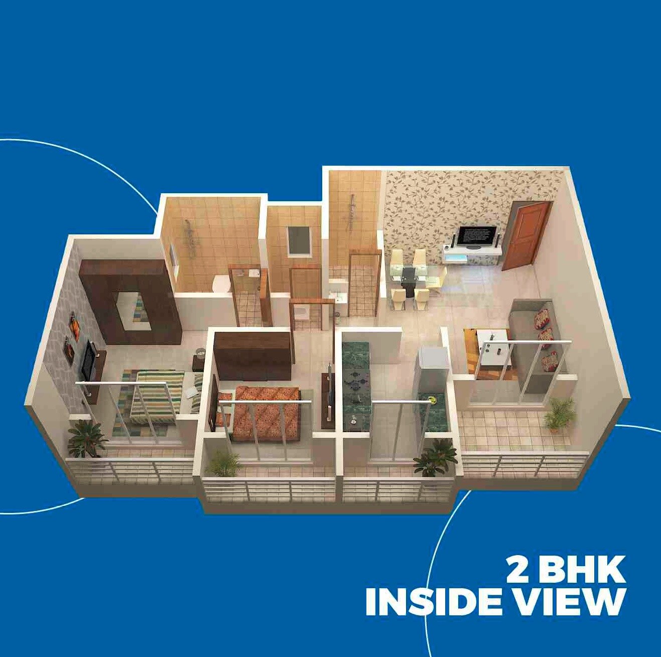 Floor plan of 2 BHK 602 Sq. Ft. Apartment in Avighna Karan, Thane