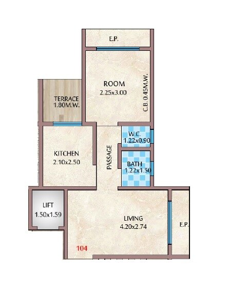 Floor plan of 1 BHK 270 Sq. Ft. Apartment in Avishkar Prakruti Sparsh, Thane